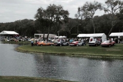 A collection of Trans-Am cars by the pond, known locally for its fatal attraction for golf balls.