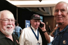 Bob Leitzinger enjoys chat with Carl Jensen (right) while Tom Malloy (center) is getting the word that his Cobra won Best in Class at the Concours.