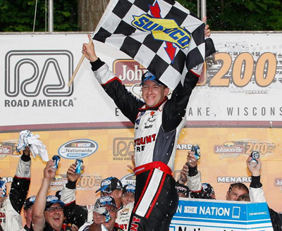 RRDC member A.J. Allmendinger celebrates his first ever NASCAR victory, a Nationawide Series win at Elkhart Lake.
